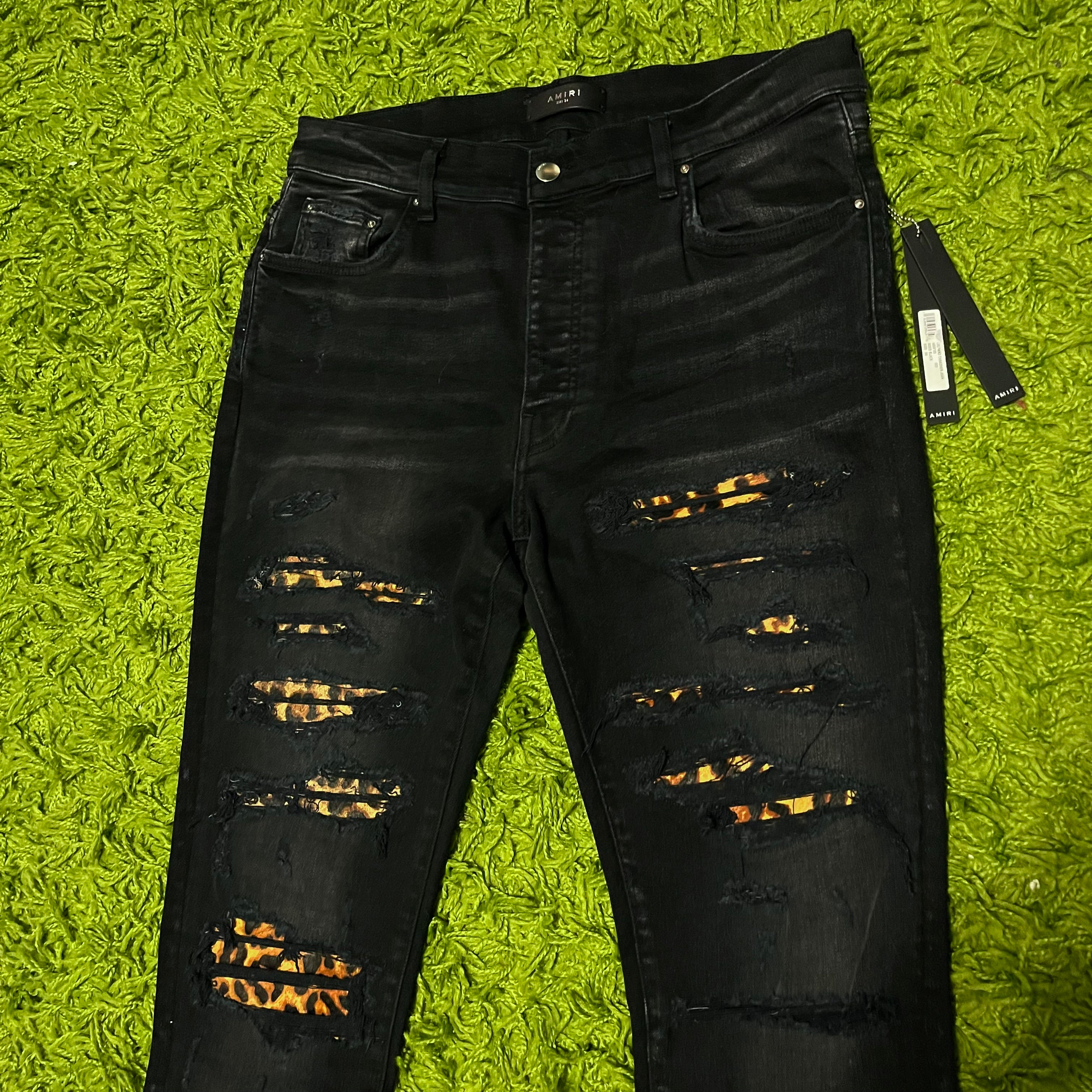 Amiri Black Leopard Thrasher Jeans