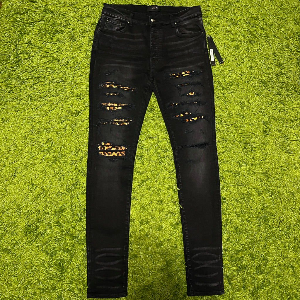 Amiri Black Leopard Thrasher Jeans