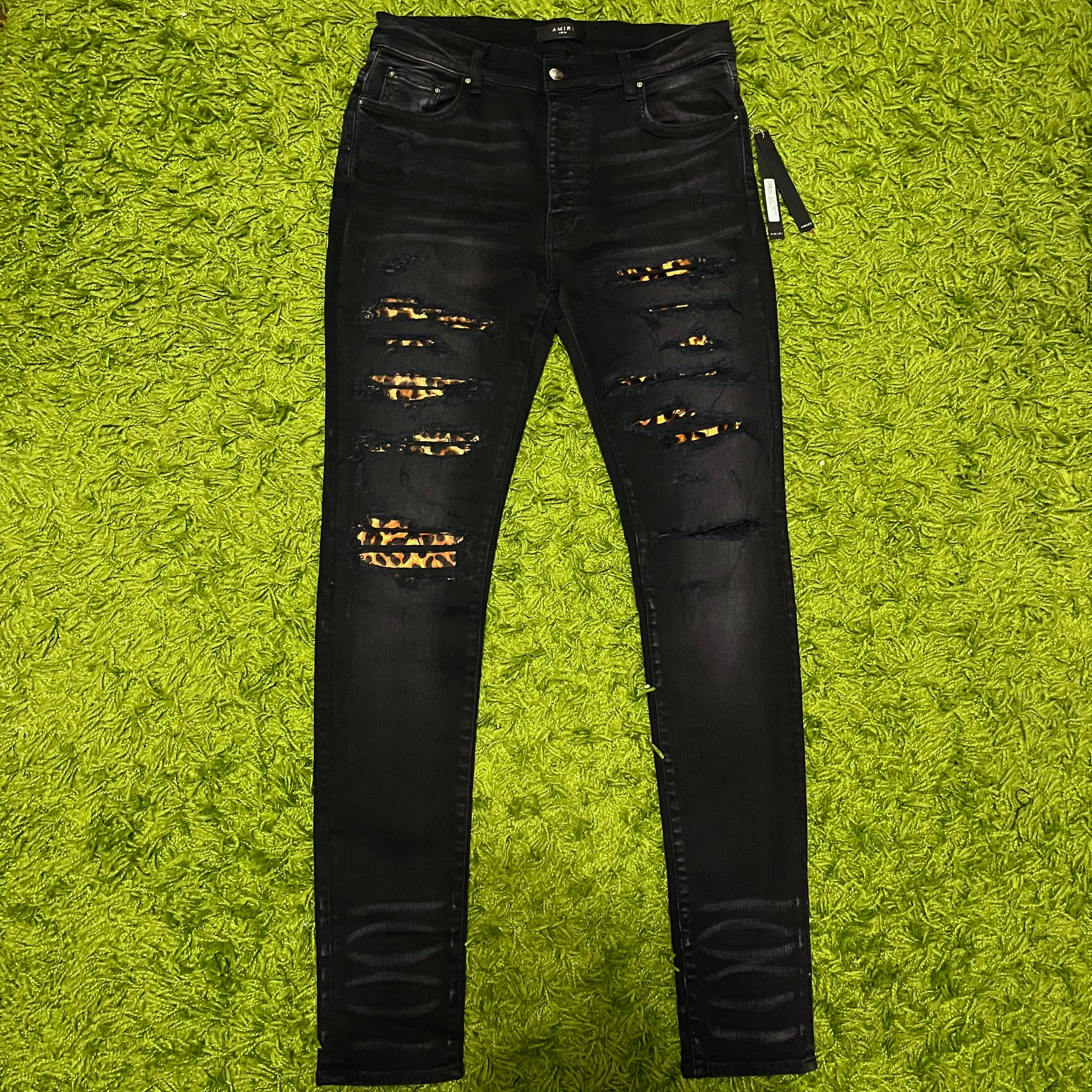Amiri Black Leopard Thrasher Jeans